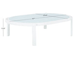 Modern Outdoor Oval Coffee Table with Tempered Glass Top, White Aluminum Frame, Weather-Resistant N767P389536A