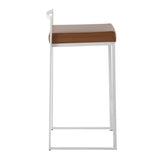Fuji Contemporary Stackable Counter Stool in White with Camel Faux Leather Cushion by LumiSource B202P221934