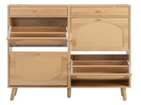 Rattan-front shoe cabinet with 2 drawers and 4 flip-down compartments, made of particleboard, 08184629