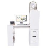 White Computer Desk with 4-in-1 Socket, the Desk with 3 Slide Drawers and 4 Storage Levels, the 04862487