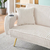 The straight-row white corduroy sofa with throw pillows, featuring a minimalist style, is suitable W1658P252026
