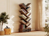 7-Tier Tree Bookshelf with Drawer, Tall Narrow Wood Bookcase for Living Room, Bedroom, Floor 67147654