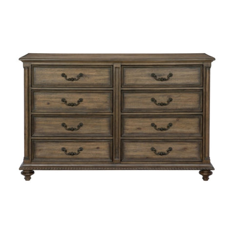 ZUN Traditional Vintage Style 1pc Dresser of 8 Drawers Metal Hardware Weathered Pecan Finish Classic B011P186804