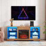 ZUN TV Stand Electric Fireplace Glass Shelves, 3D Fireplace TV Stand with LED Lights Wood with USB 91876154