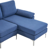 280 *140 *86cm L-Shaped Glossy With Iron Legs 4-Seater Indoor Modular Sofa Blue 39637308
