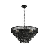 Rustic 5-Tier Black Hemp Rope Chandelier with 8 E12 Sockets, UL Listed Hardwired Pendant Light, Boho W1340P241299