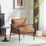 27.56" Modern Accent Chair with Plush Cushions, Minimalist Metal Frame, and Wooden Armrest Design N767P215306C
