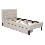 Twin Size Upholstered Platform Bed with 2 Drawers, Beige WF298240AAA