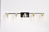 5-Light Matte Black Matte Gold Color Bathroom Light Fixtures, Modern Vanity Lights with Glass W1592P278372