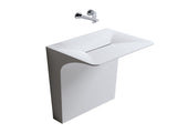Modern Wall-Mounted Solid Surface Pedestal Sink, One-Piece Floating Bathroom Vessel Sink with Hidden W2753P478789