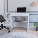 ZUN Chloe White Storage Desk with Drawer and Shelf B062P175188