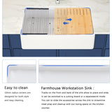 ZUN Fireclay 33" L X 20" W Workstation Farmhouse Kitchen Sink With Accessories W122567038