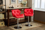 ZUN Glasgow Contemporary Tufted Adjustable Height Hidraulic Bar Stools, Set of 2, Red T2574P164867