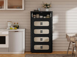 Retro Black, 20" Side Wide Folding Storage Cabinet ,4 Tiers,19.69"11.81"40.55",Collapsible Storage 03795958