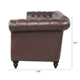 84.65" Dark Brown PU Rolled Arm Chesterfield Three Seater Sofa. W68035342