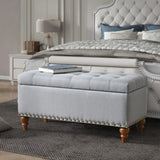 Ottoman storage bench, recessed support hinge top easy to open, rivet trim around, bedroom, W2941P239182