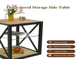 1 piece Modern End Table Nightstand for Bedroom & Living Room, Tempered Glass&Natural Wood MDF Top , W241P246914