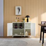 ideboard with wavy texture buffet cabinet, white accent cabinet with door, modern bookcase for W1705P179816
