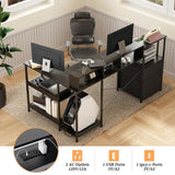 L Shaped Gaming Desk with File Drawer, 73" Reversible L Shaped Computer Desk with Power Outlet & LED 49101897