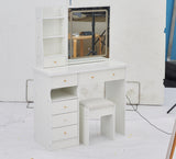 37" Middle Size Left Drawer Desktop Vanity Table Cushioned Stool, Large Sliding, Touch Control, W3258P293192