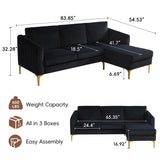 ZUN 84" W Sectional Couches for Living Room, Velvet L Shaped Couch with Chaise and Metal Legs, 3 Seater T2694P281423