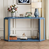 TREXM Narrow Console Table with Unique Irregular Top Design, Entryway Table with Open Shelf, Rattan N715P228111C