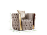 Button Tufted Chair with Velvet Fabric and Gold Accent in Taupe B00961117