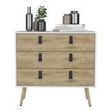 Dresser 29"H, 3 Drawers Dresser with Handles and Wooden Legs, White / Macadamia B097P167456