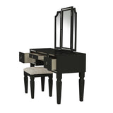 Luxurious Majestic Classic Black Color Vanity w Stool 3- Storage Drawers 1pc Bedroom Furniture B011111849