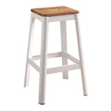 ZUN Natural and White Armless Bar Stool with Crossbar Support B062P189224