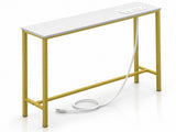 31.50"x7.87"x31.10" Console Table, MDF with Melamine Veneer & Iron Frame, with Power Outlet, White & 93057525