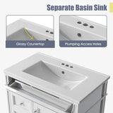 ZUN 30'' Bathroom Vanity with Top Sink, Modern Bathroom Storage Cabinet with 2 Drawers and a Tip-out N710P206904K