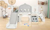 ZUN Kids Slide Playset Structure, Castle Climber with Slide and Basketball Hoop, Toy Storage Organizer 95542219