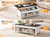 39.78 Inch Lift Top Coffee Table, Rectangle Lift Tabletop, Melamine Coated MDF, Hidden Storage & 3 88521535