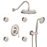 Single-Handle 4-Spray Patterns Bathroom Rain Shower Faucet with Body Jet Handshower in Brushed W1219133596