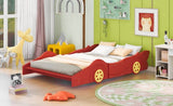 Full Size Race Car-Shaped Platform Bed with Wheels,Red WF298788AAJ