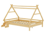 Full House Platform Bed with Stairs, Solid Wood Twin Bed Frame, Low Profile and Childlike Fun W1580P354721