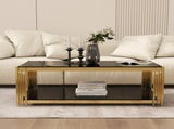 47 '' rectangular gold glass double-layer coffee table, black modern living room table, black 06515224