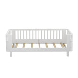 Twin Size Wood Platform Bed for Kids, Wood Low Profile Twin Bed with Rails for Girls and Boys, White W2593P296772