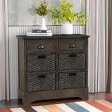 TREXM Rustic Storage Cabinet with Two Drawers and Four Classic Rattan Basket for Dining/Living WF193442AAD