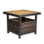 ZUN Outdoor Wicker Side Table with Umbrella Hole & Storage Space, Square PE Rattan End Table for Patio 23625637