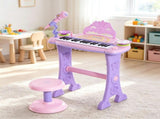 Pink 32-Key Kids Toy Piano Princess Style with Stool, MP3, Record, Flashing Lights & Microphone 66068426