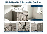 () Washbasin Cabinet with Barn-Style Doors and U-Shaped Shelving 24*18.5*33.5in 58860852