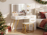 White Vanity Desk with 27"20" LED Lighted Mirror Charging Station Stool 8 Storage Spaces 45168282