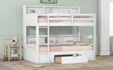ZUN Twin Size Bunk Bed with Built-in Shelves Beside both Upper and Down Bed and Storage Drawer,White 53696885