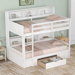 ZUN Twin Size Bunk Bed with Built-in Shelves Beside both Upper and Down Bed and Storage Drawer,White 53696885