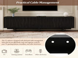 Retro Style Wood Grain TV Stand with Wavy Door for TVs up to 75", Rustic Media N721P379534B