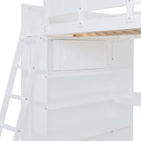 ZUN Full Size Loft Bed with Desk and Shelf - White 34270044