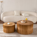 Vintage Fashion Style Cylindrical Nesting Coffee Table Set with Vertical Textured Embossed Design W757P264677