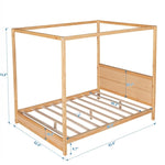 ZUN Queen Size Canopy Platform Bed with Headboard and Support Legs,Natural 12064477